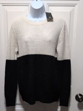 Two-Tone Cream and Black Crewneck Sweater